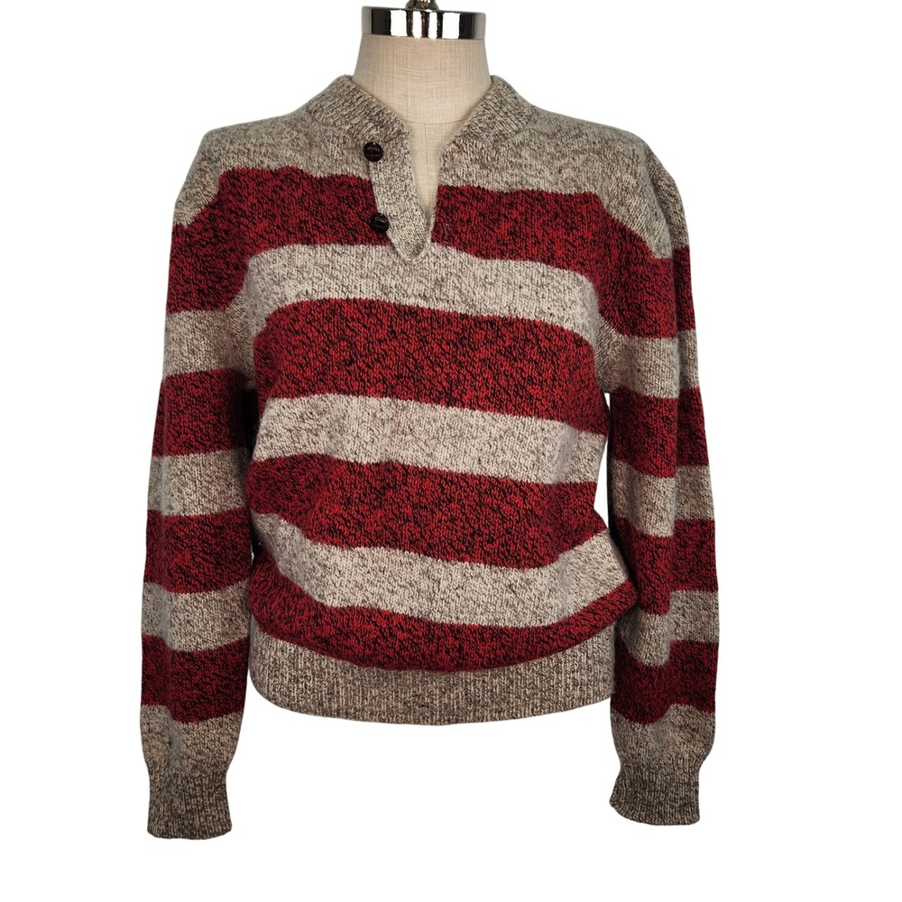 High Sierra‎ Vintage Wool Pullover Sweater Mens Size L Oatmeal Red Striped